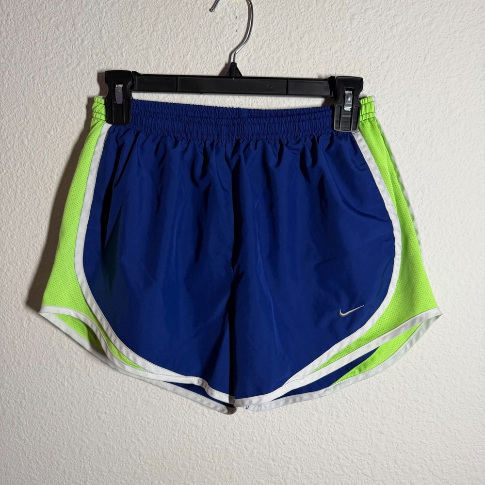 Nike Dri Fit Tempo Running Shorts Womens Medium Blue Green Mesh Panel Athletic